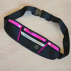 Hind Adjustable Running Cycling Utility Belt Fanny Pack 3 Zip Pockets Black pink